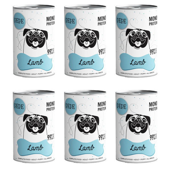 Paka Zwierzaka Pepe våd hundefoder 99% lammekød 6x400g