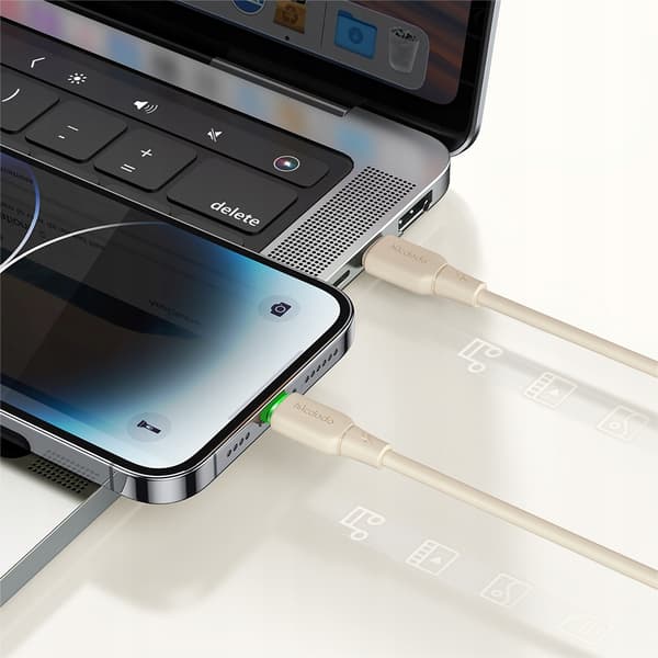 MCDODO Opladerkabel USB-C Lynhurtig Opladning til iPhone 1M LED Beige