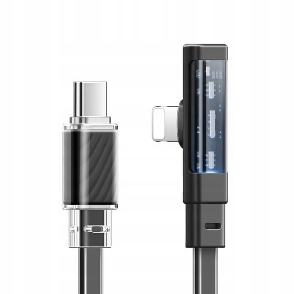 MCDODO Vinklet USB-C Lightning fladkabel 36W til iPhone 12 13 14 sort 1m