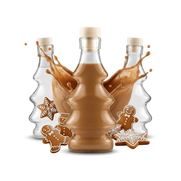 20x glasflaskor 3D julgran 100ml flaska för sirap, likör, juice jul