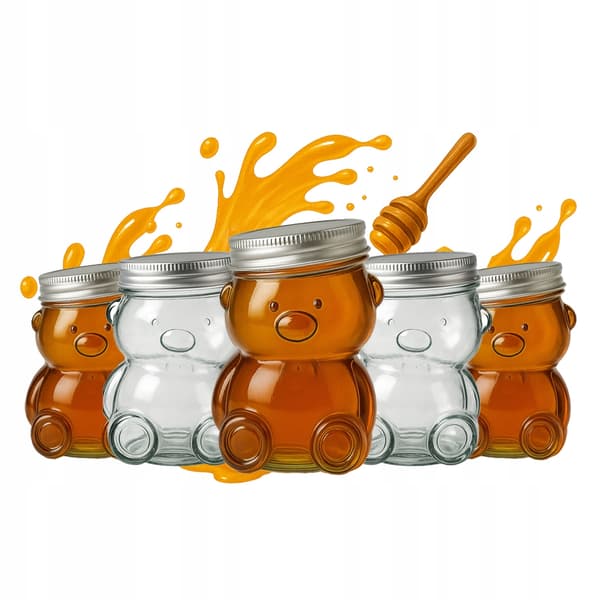 5x 80ml TEDDY BEAR glasburk med lock för honung, sylt, kryddor