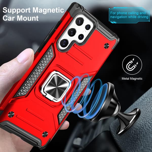 ARMOR ETUI TIL SAMSUNG GALAXY S22 ULTRA 5G RØD SORT + RING SM-S908