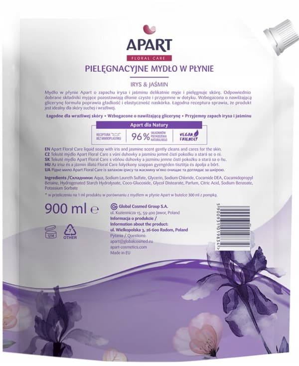 Apart flydende sæbe refill Blomsterpleje jasmin og iris 900 ml