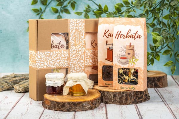 Presentask med te, kaffe och honung