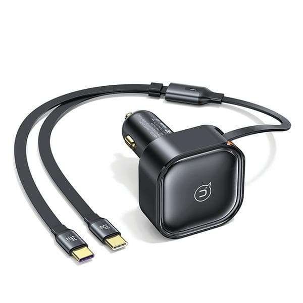 USAMS Biloplader med udtrækkeligt kabel 2xUSB-C C41 PD 30W Fast Charge sort/sort CC220CC01 (US-CC220)