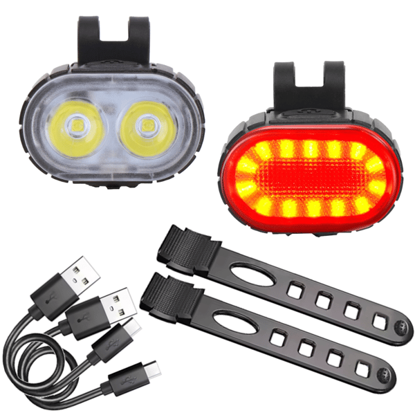 Cykellyktor LED MINI Fram Bak Vit Röd USB Ljus + gummiband