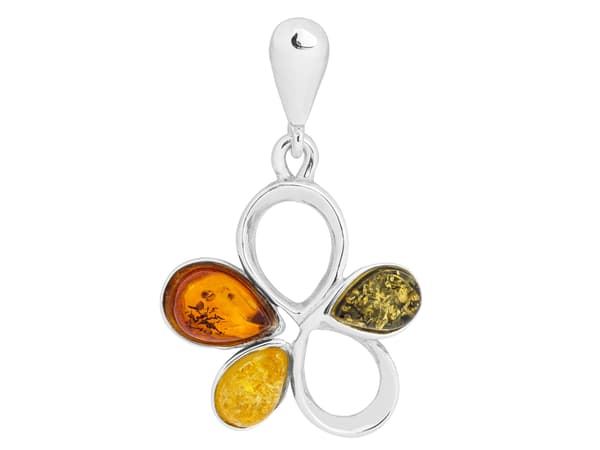 Kort silverhalsband för kvinnor blomma med bärnsten liten blomma bärnsten 45