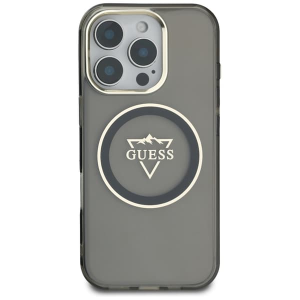 Guess IML Metal Mountain Logo MagSafe-etui til iPhone 16 Pro (sort)