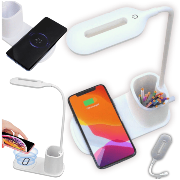 Skrivebordslampe LED hvid dobbelt touch ur LCD-display USB