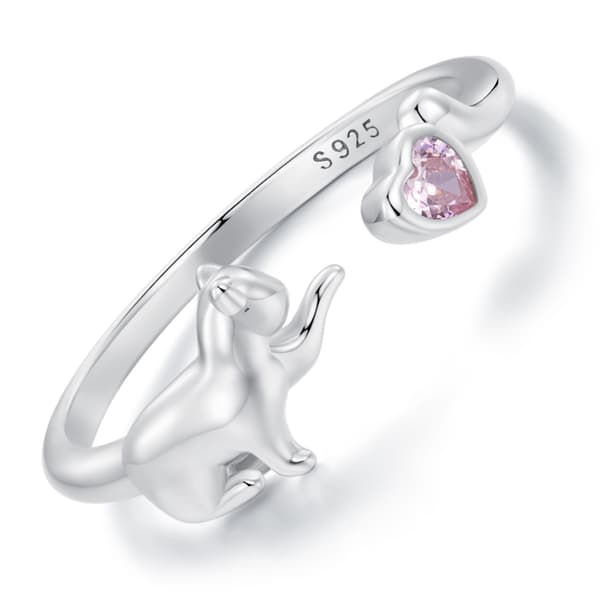 Silver universalring, kattunge med hjärta, silver 925