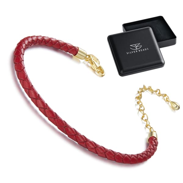 Modulær læderarmbånd, justerbart, 15-21 cm, forgyldt, rødt