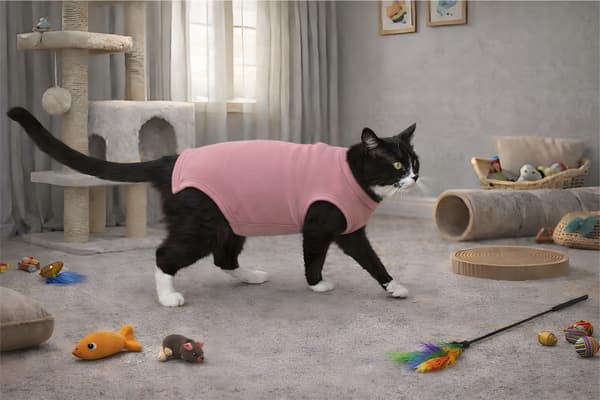 Postoperativ katt- och hunddräkt storlek S bomull bekväm