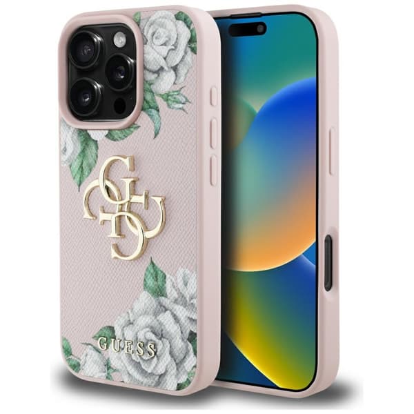 Guess Grained Roses Big 4G logo cover til iPhone 16 Pro Max pink