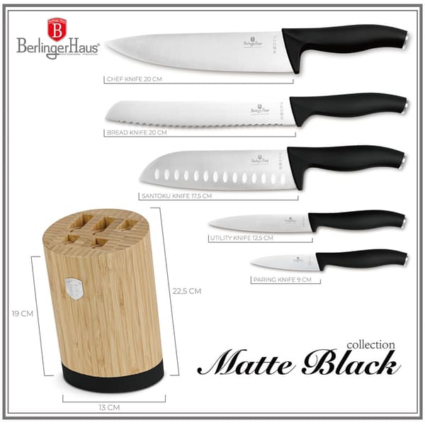 BERLINGER HAUS BH-2753 MATTSVART KNIVSET I BAMBUBLOCK