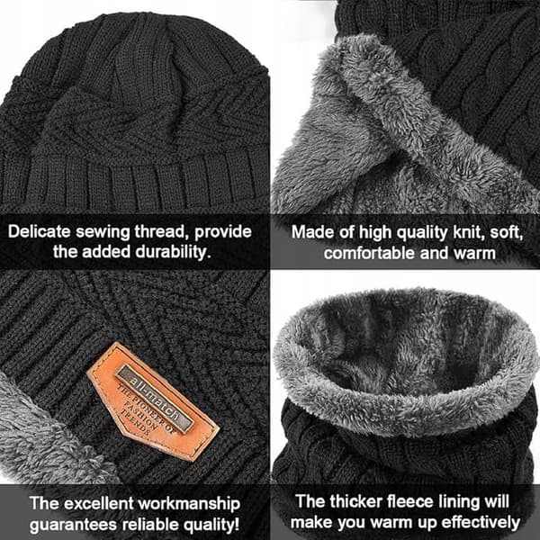 WEKNOWU Vinterset mössa + halsduk svart en storlek unisex