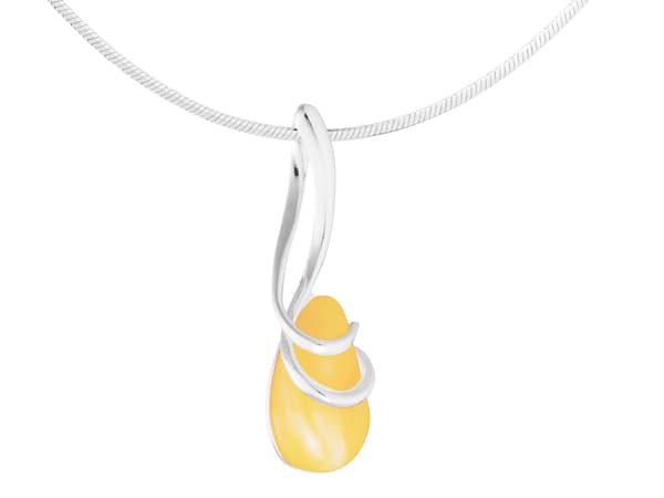 Kort silverhalsband med mjölkig bärnsten, droppformad bärnsten, 45 cm