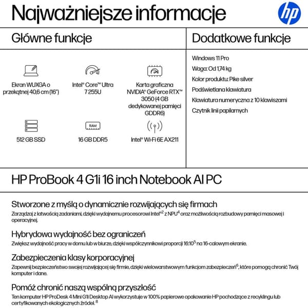 HP ProBook 4 G1i U7 255U 16 16 GB 512 ARC W11P
