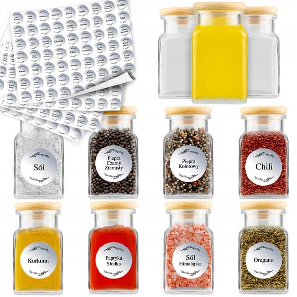 20 st burkar för kryddor, örter, salt, presentte 150 ml + 252 etiketter