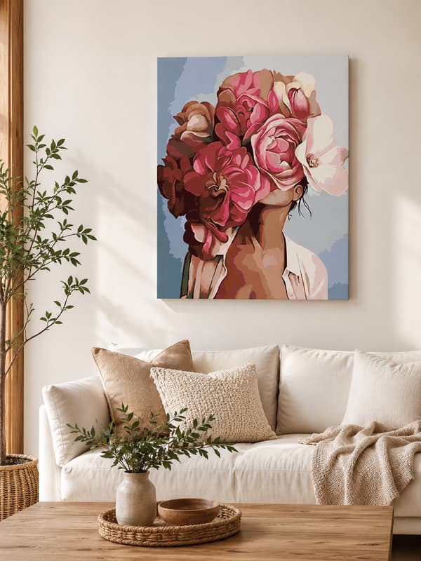 Maling med tal Kvinde med blomster 40x50 cm