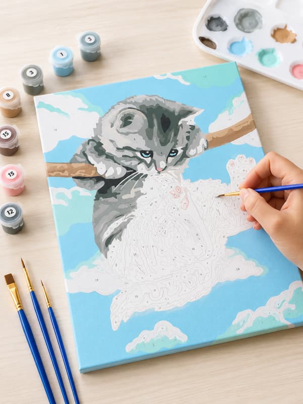 MALING EFTER TAL MED RAMME Billeder til maleri - Hængende kat 40 x 50 cm