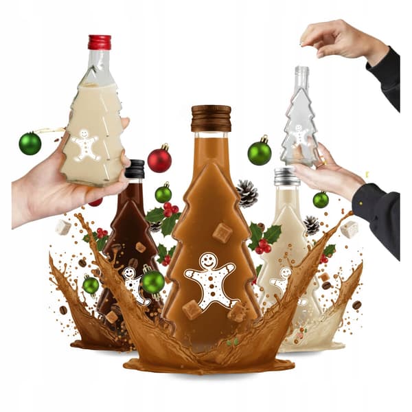 5x JULGRAN 250ml flaskor MED TRYCK likör, tinktur, juice JULFLASKOR