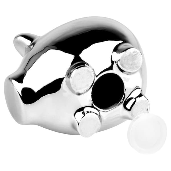 Keramisk spargris silver speglad 11,5 x 9 cm