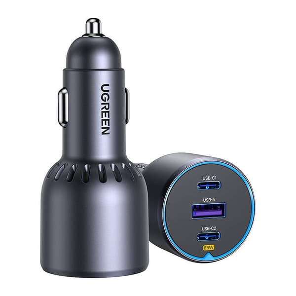 Ugreen EC703 Biloplader, USB + 2x USB-C, 75W (Sort)