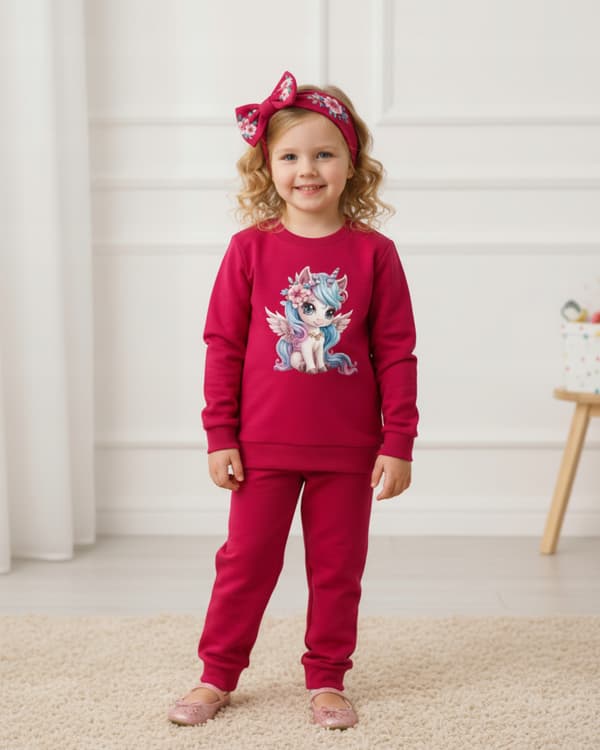 BARNPYJAMAS 122 FÖR FLICKA 100% BOMULLMÅR ​​ENHÖRNING AMARANTH
