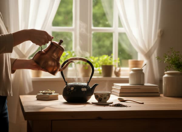 Støbejernskedel 1L urteteinfuser 2 støbejernskopper + tevarmer