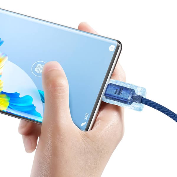Baseus Crystal Shine USB-C-kaapeli, 100W, 2m (sininen)