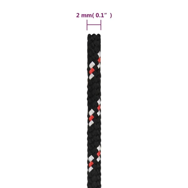 vidaXL sejltov, sort, 2 mm, 250 m, polypropylen