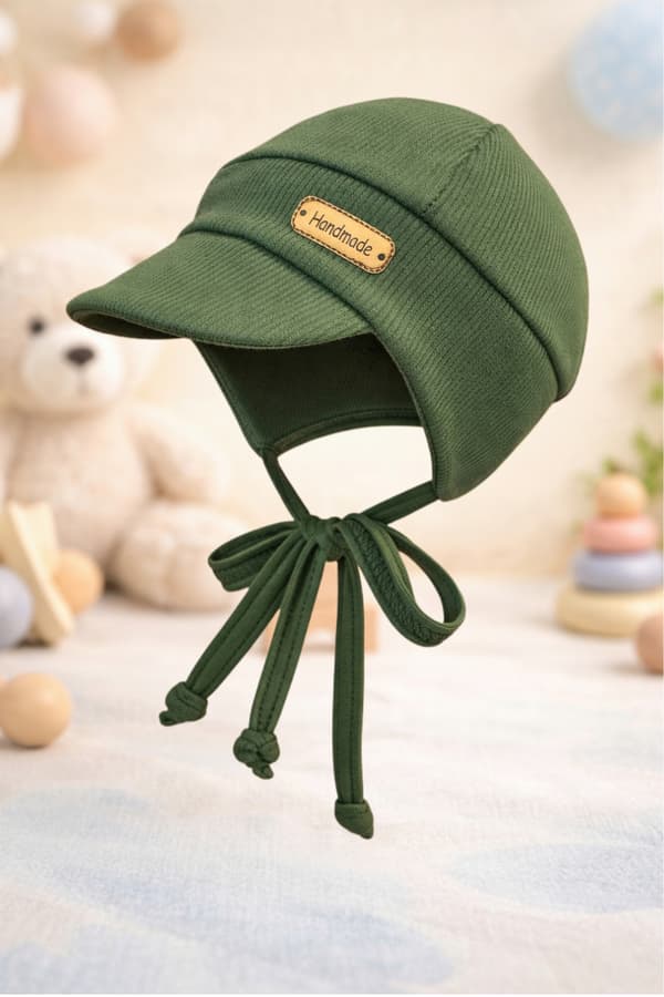 Babyhue med skygge 34-36 1-lags BINDING forår efterår OLIVE