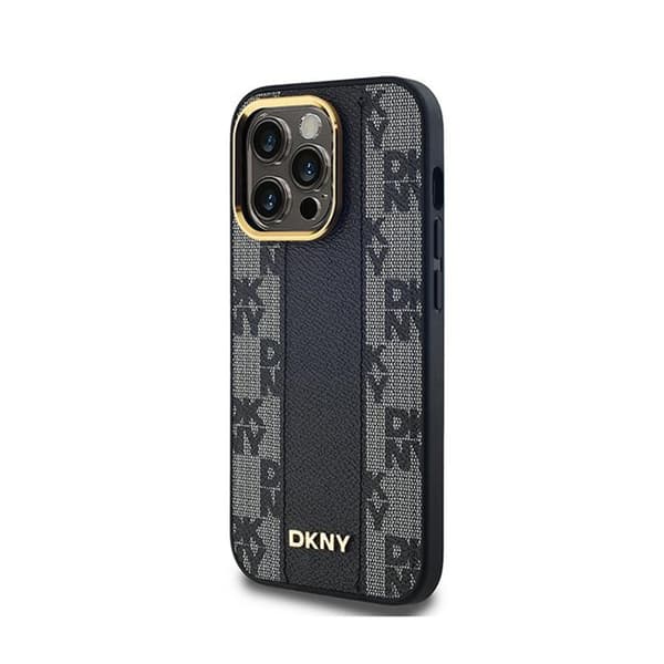 DKNY Læder MagSafe med Ternet Monomønster - iPhone 14 Pro Max Etui (Sort)