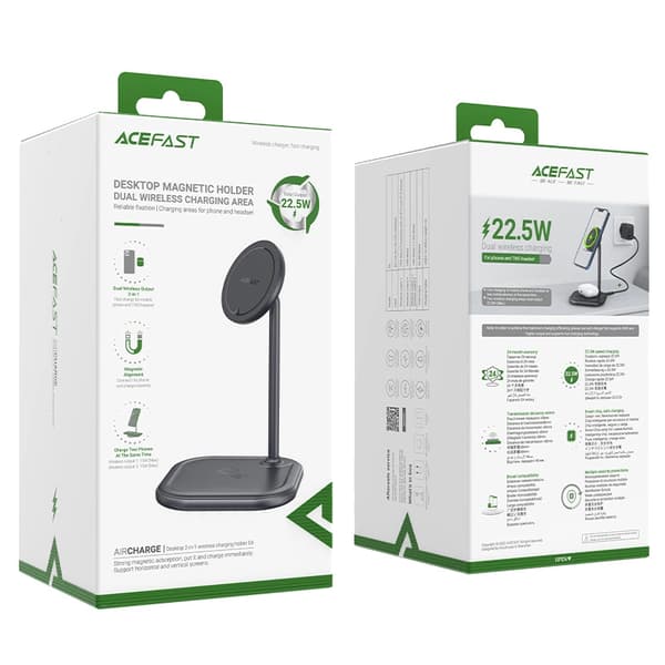 Acefast 15W Qi trådlös laddare för iPhone (med MagSafe) och Apple AirPods stativ magnetisk hållare grå (E6 grå)