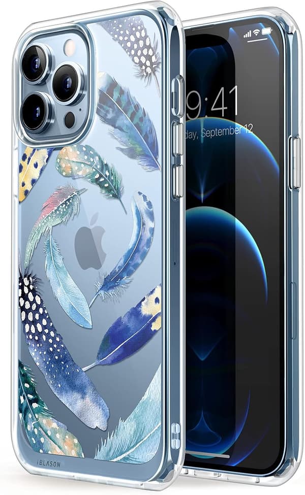 TRANSPARENT ETUI TIL IPHONE 13 PRO MAX MED FJERBAG
