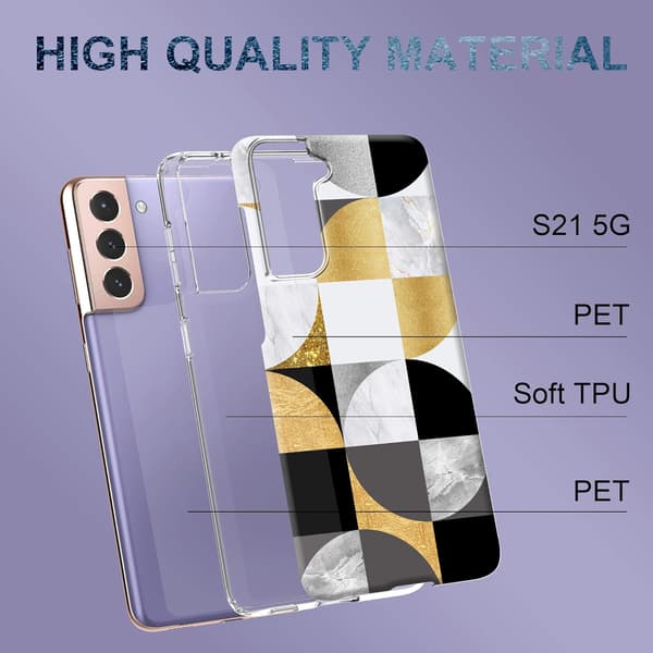 SILIKONE ETUI TIL SAMSUNG GALAXY S21+ SORT GUL HVID GEOMETRISK