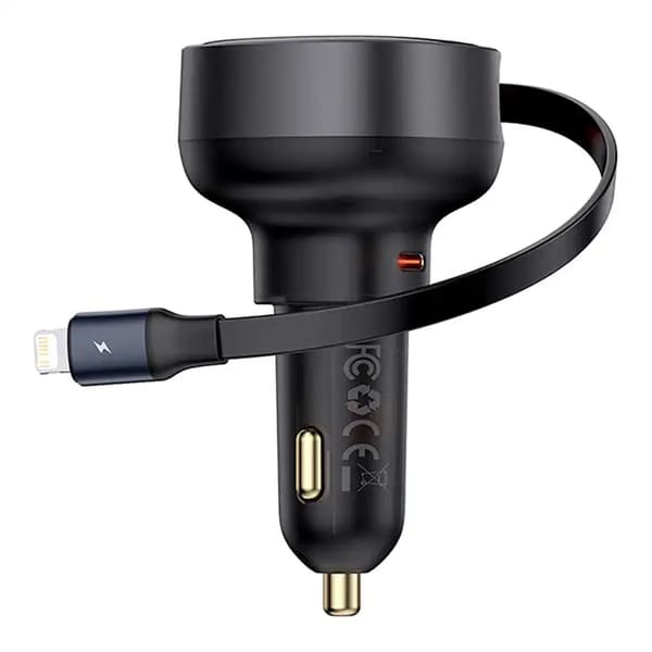 Baseus Enjoyment Pro biloplader med Lightning + USB-C kabel, 55W (sort)