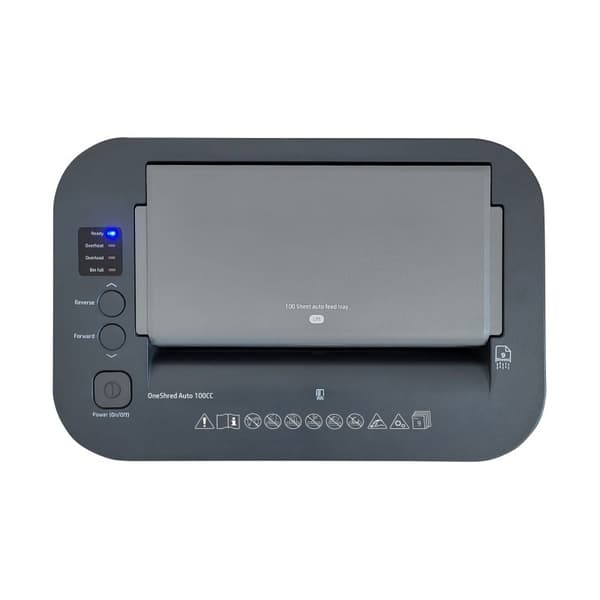 HP ONESHRED Auto 100CC dokumentförstörare, vit och grå