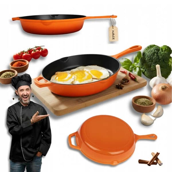 EMALJERAD GJUTJÄRNSPANNA 26CM HAGE ORANGE