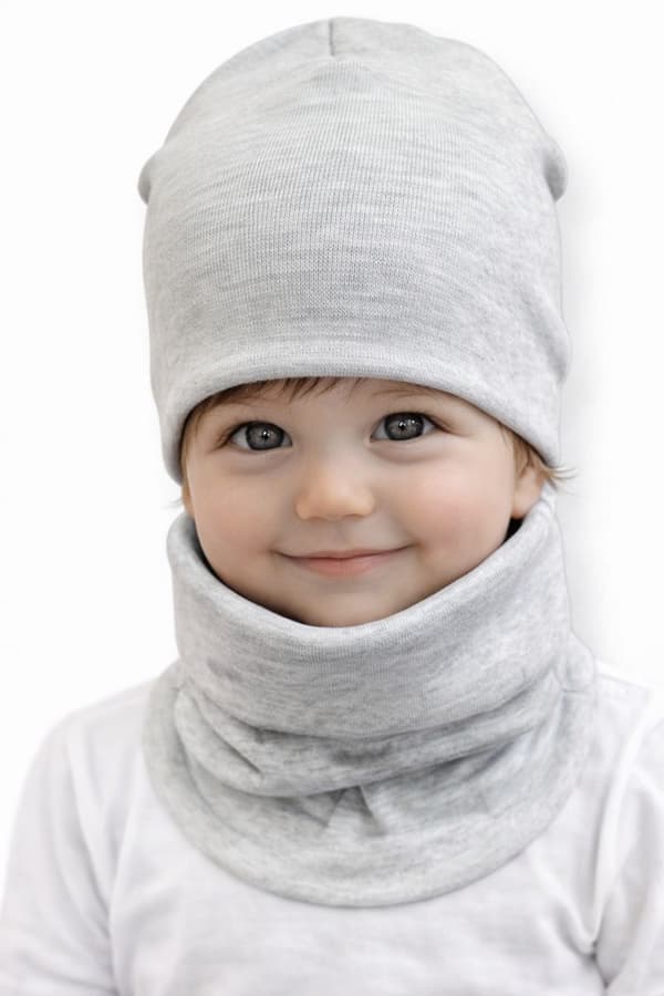 Set MÖSSA + HALSDUK 74-86 babyset 40/44 VÅRMELAGE GRÅ