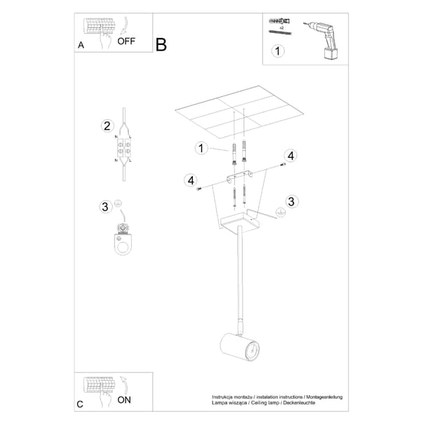 Loftlampe Norano 1 GU10 sort Sollux SL.1074