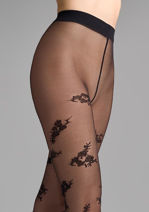 Tynde sorte strømpebukser med blomstermønster - Allure G008 3/4
