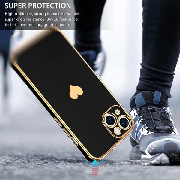 APPLE IPHONE 13 6,1" ETUI SILIKONE SORT GYLDEN HJERTE TILBEHØR A2482