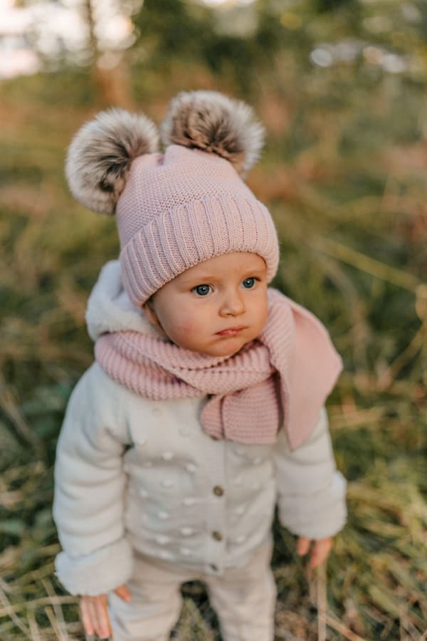 Vinterhue til børn foret med fleece og halstørklæde