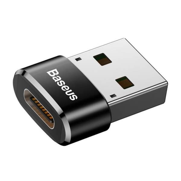 Baseus 3A USB-C - USB-A -sovitin (musta)