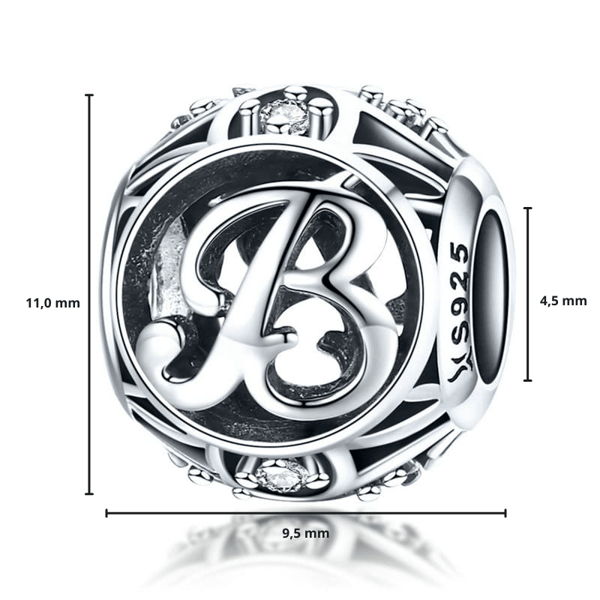 Bogstav B alfabet charm perle sølv 925