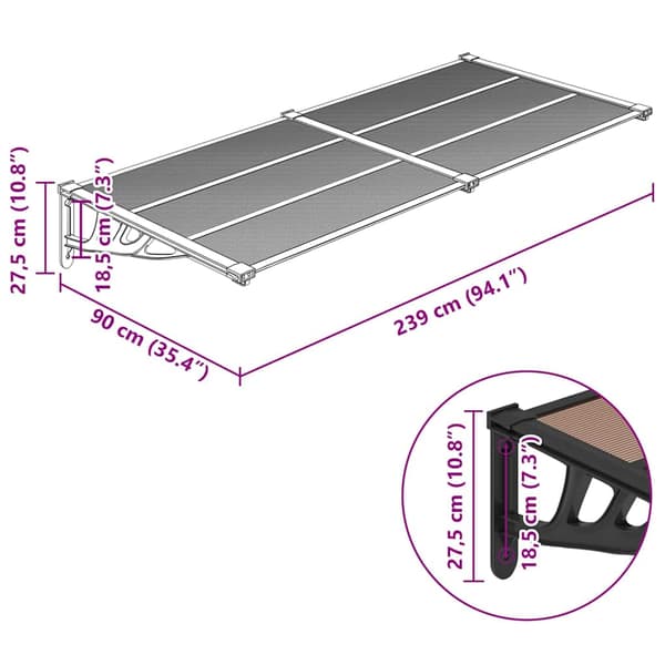 vidaXL Dörrtak svart 239x90 cm polykarbonat