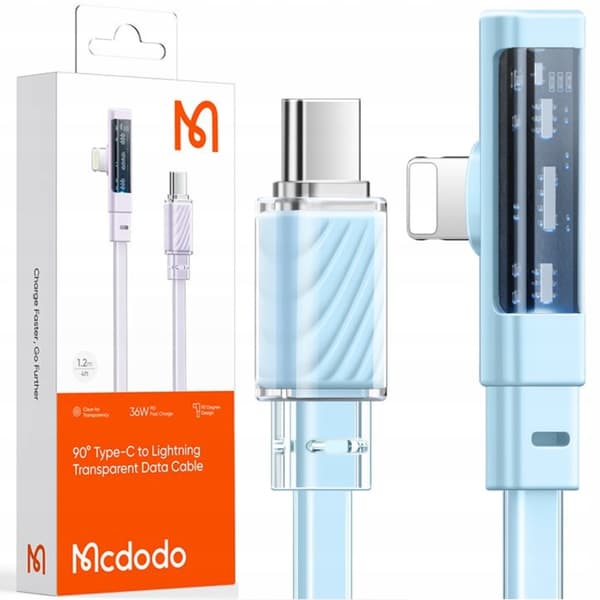 MCDODO Vinklet USB-C Lightning fladkabel 36W til iPhone 13/14 blå 1m