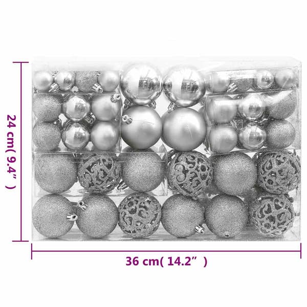 vidaXL 111-delars julgranskulor, silver, polystyren