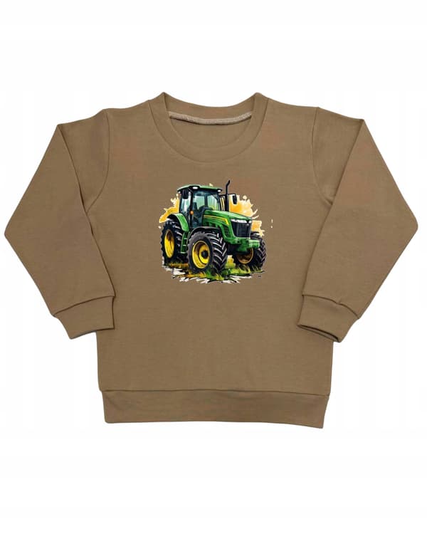 BARNPYJAMAS 146 för POJKAR 100% bomull TRAKTOR tryck beige